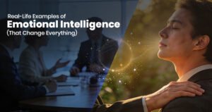 A person showing emotional intelligence in a real life situation by staying calm and listening with empathy