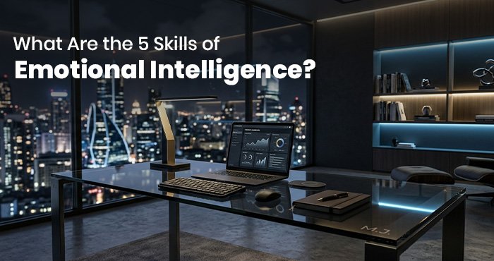 A visual showing the five skills of emotional intelligence, including self-awareness, empathy, and self-regulation, for personal and professional growth