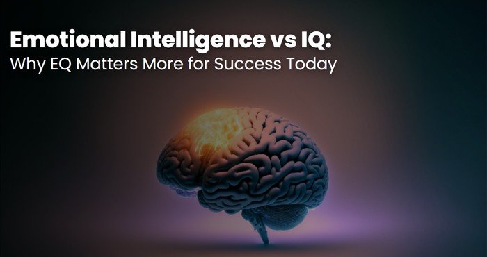Glowing human brain on a dark background representing emotional intelligence vs IQ